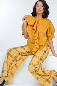 High Waist Plaid Print Wide Leg Pants